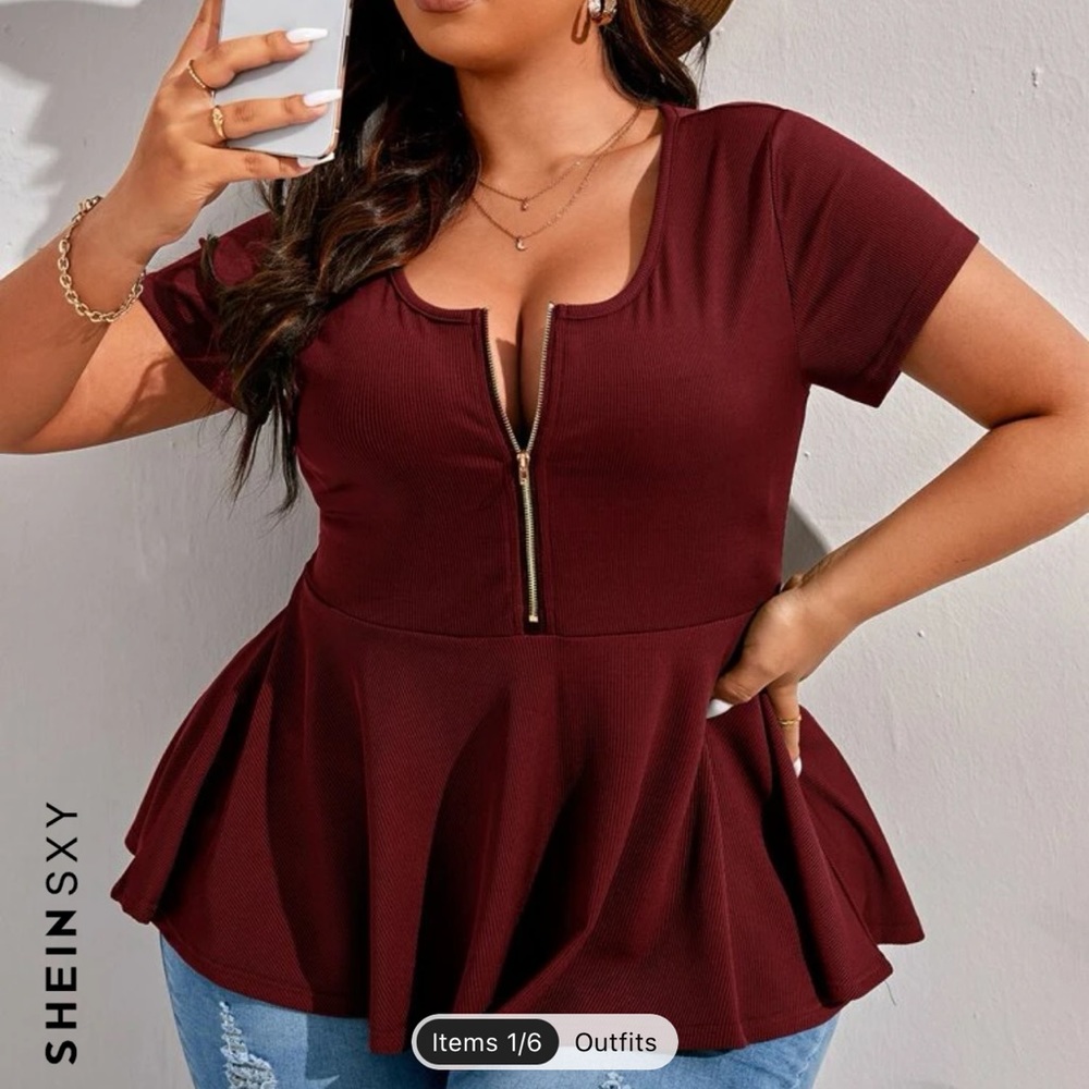 Red SHEIN peplum blouse